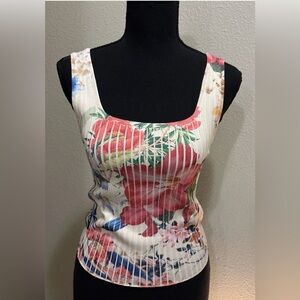 Marciano Floral Print Sleeveless Ribbed Tank Top XS